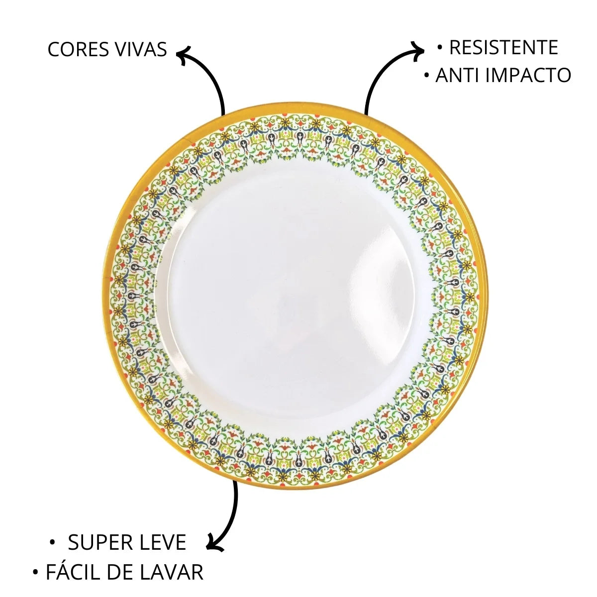 Conjunto de 12 Pratos em Melamina 23cm Decorados para Buffet e Restaurantes