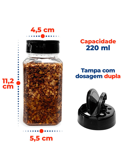 Kit com 10 Potes para Temperos com Tampa Dupla de Dosagem 220ml - Ideal para Armazenar Temperos e Especiarias