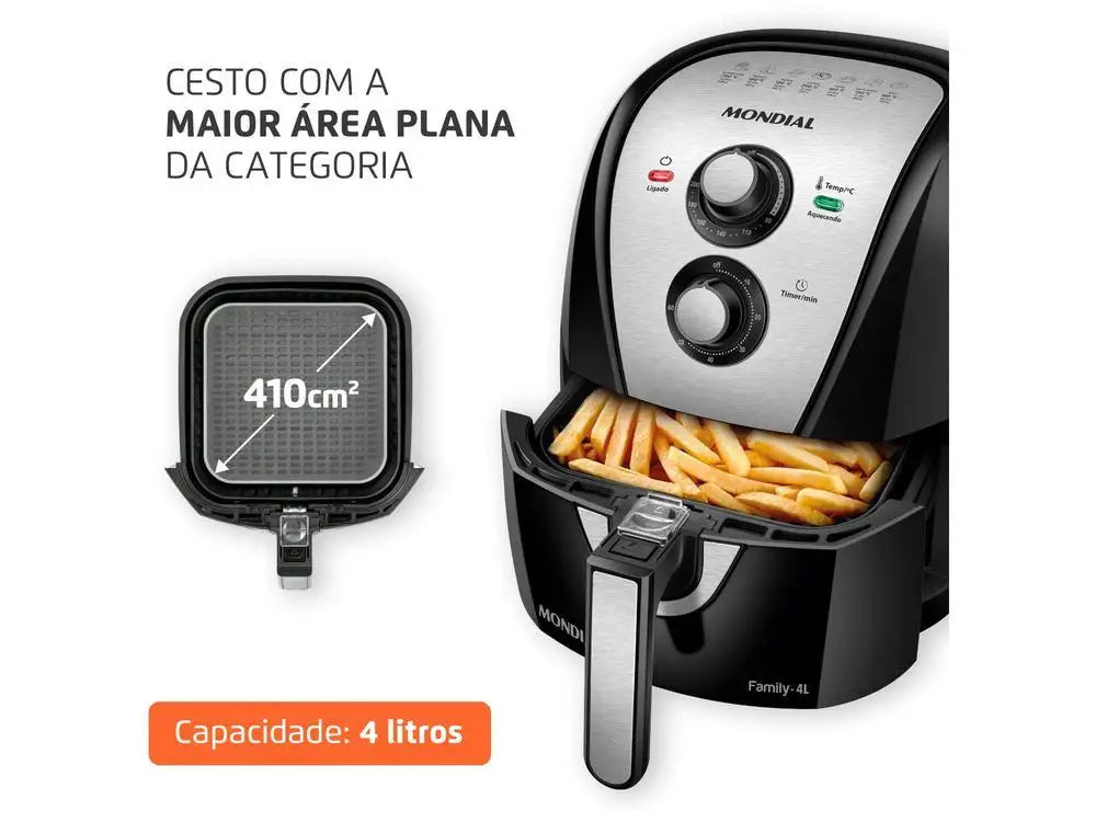 Fritadeira Elétrica sem Óleo/Air Fryer Mondial Family AFN-40-BI Preto 4L com Timer - 110V