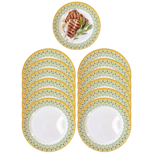 Conjunto de 12 Pratos em Melamina 23cm Decorados para Buffet e Restaurantes