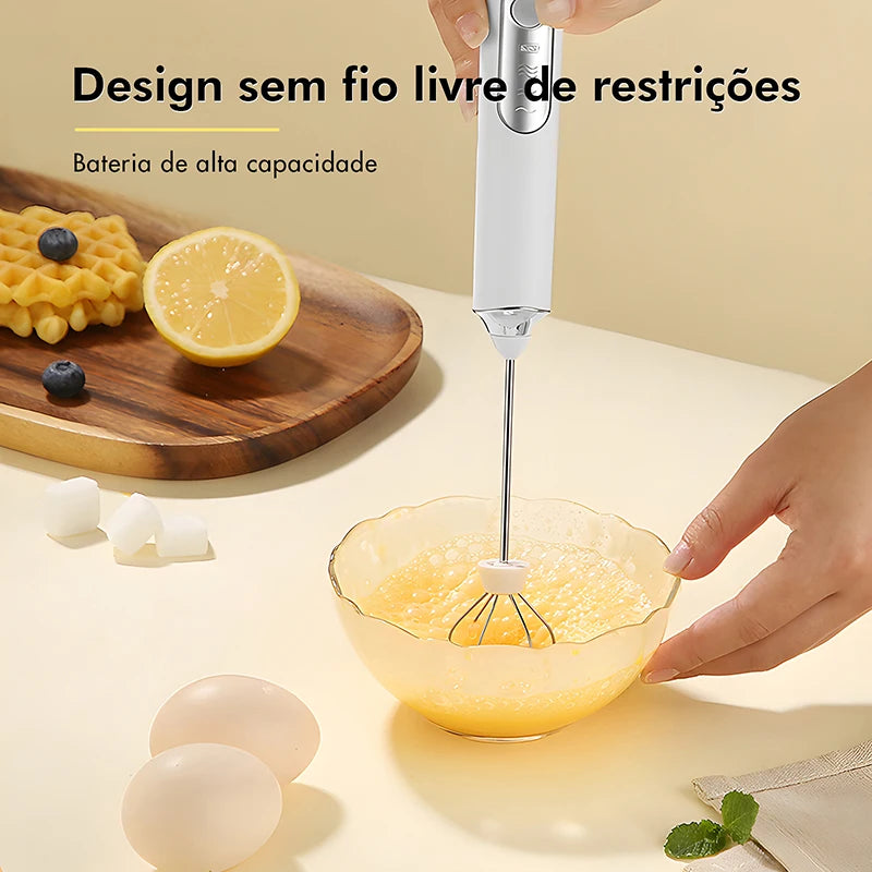 Mini Batedeira Elétrica Sem Fio - Batedor Portátil para Leite, Ovos e Cozinha com Multivelocidades - Praticidade Garantida