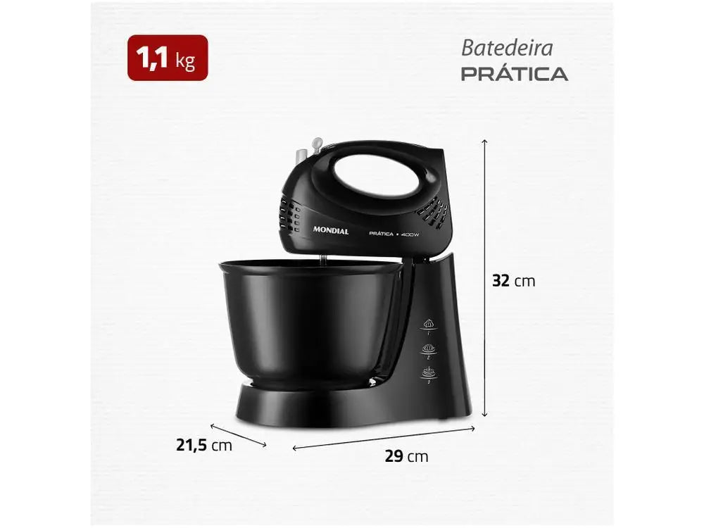 Batedeira Mondial Preta 400W Prática B-44-B - 110V