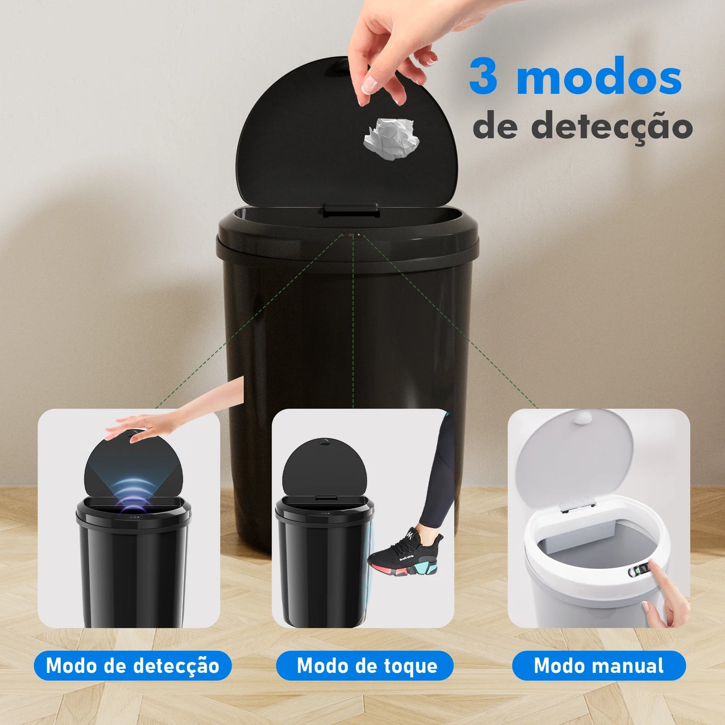 Lata de lixo sensor de toque automático lata lata de lixo plástico cozinha latas sala estar capacidade do agregado familiar