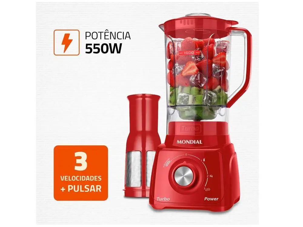 Liquidificador Mondial Turbo Power L-99-FR com Filtro - 3 Velocidades, 500W, Cor Vermelha - 220V - Potência e Qualidade para suas Receitas