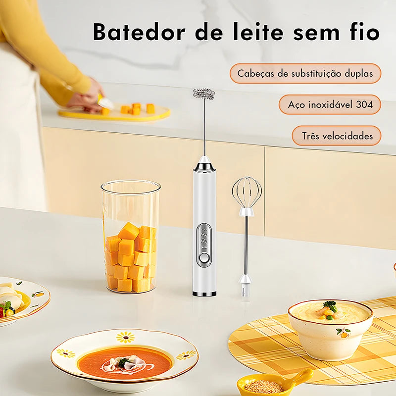 Mini Batedeira Elétrica Sem Fio - Batedor Portátil para Leite, Ovos e Cozinha com Multivelocidades - Praticidade Garantida