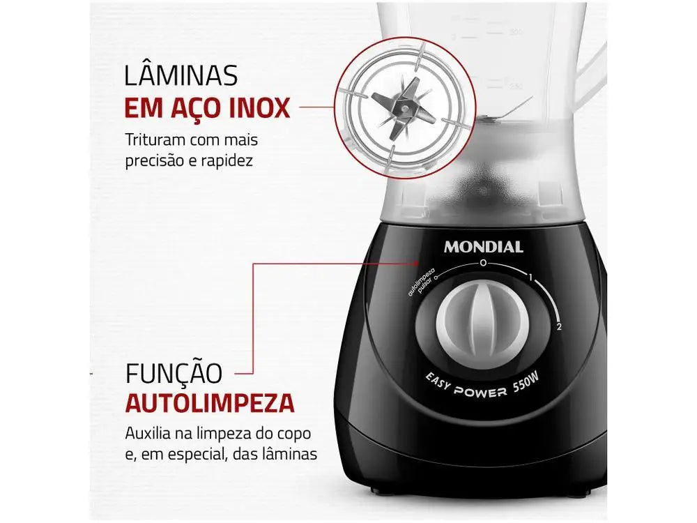 Liquidificador Mondial Easy Power L-550-W Preto 2 Velocidades 550W - 110V