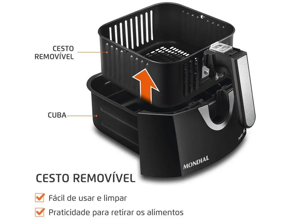 Fritadeira Elétrica sem Óleo/Air Fryer Mondial Family AFN-40-BI Preto 4L com Timer - 110V