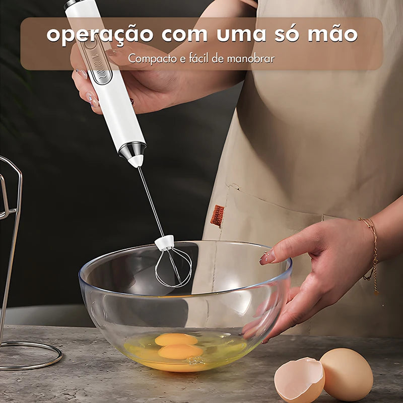 Mini Batedeira Elétrica Sem Fio - Batedor Portátil para Leite, Ovos e Cozinha com Multivelocidades - Praticidade Garantida