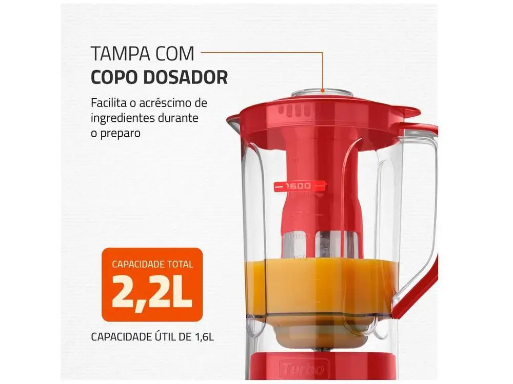 Liquidificador Mondial Turbo Power L-99-FR com Filtro - 3 Velocidades, 500W, Cor Vermelha - 220V - Potência e Qualidade para suas Receitas