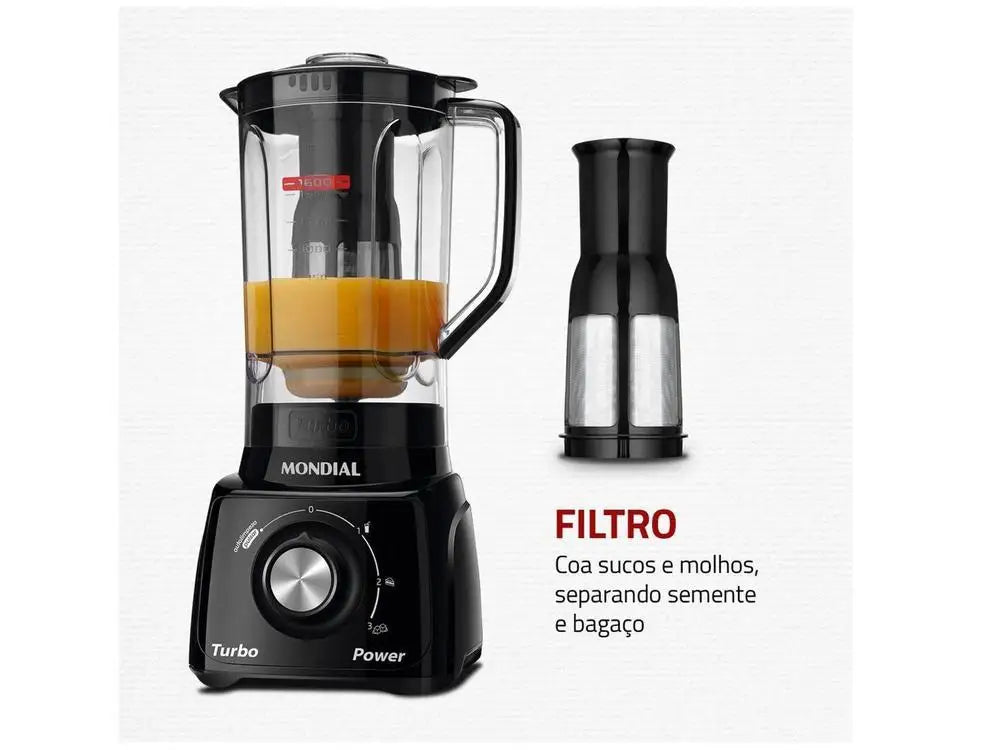 Liquidificador Mondial Turbo Power L-99 FB Preto com Filtro 3 Velocidades 550W - 220V