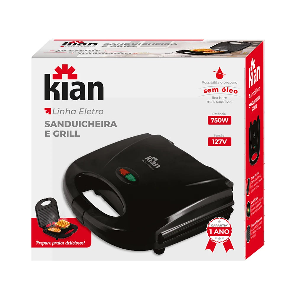 Sanduicheira e Grill Kian 750W Preto 127V