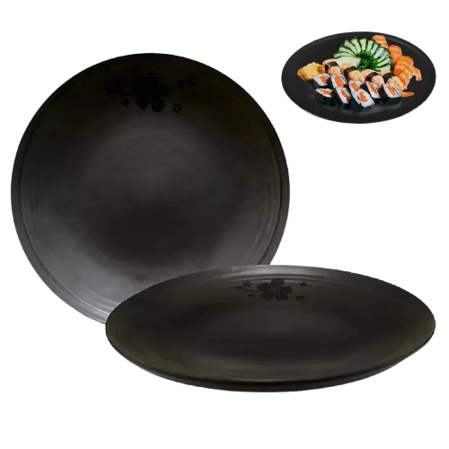 Prato em Melamina 1 UNIDADE - Estilo Oriental Japonês Preto Kanpai 25cm