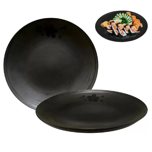 Prato em Melamina 1 UNIDADE - Estilo Oriental Japonês Preto Kanpai 25cm