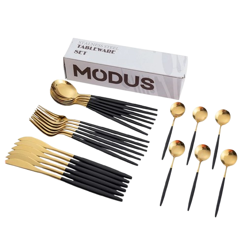 Conjunto MODUS de Talheres em Aço Inoxidável - 24 Peças com Garfos para Bife, Colheres de Sobremesa e Garfos para Frutas - Ideal para Banquetes e Ocasiões Especiaisara Banquete,24PCS