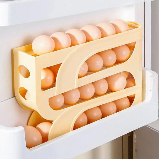 Suporte para rack de ovos, caixa de armazenamento, economizador de espaço, dispensador de ovos, rolagem automática, caixa de armazenamento de ovos, grande capacidade, 30 ovos