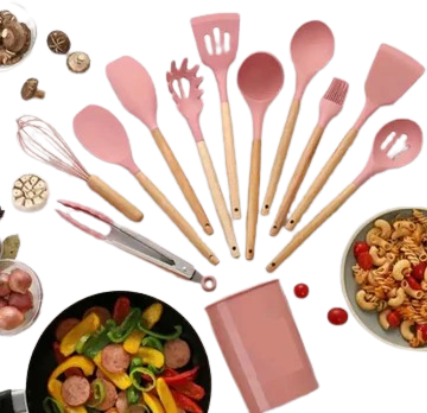 Kit Jogo 12 Peças Utensílios de Cozinha Silicone